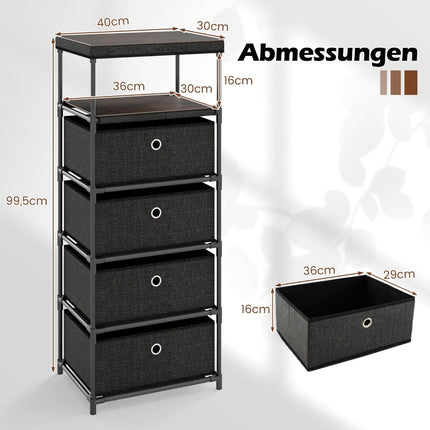 Kommode aus Stoff mit 4 Schubladen, Holzplatte und Ablage