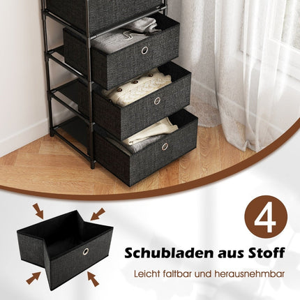 Kommode aus Stoff mit 4 Schubladen, Holzplatte und Ablage