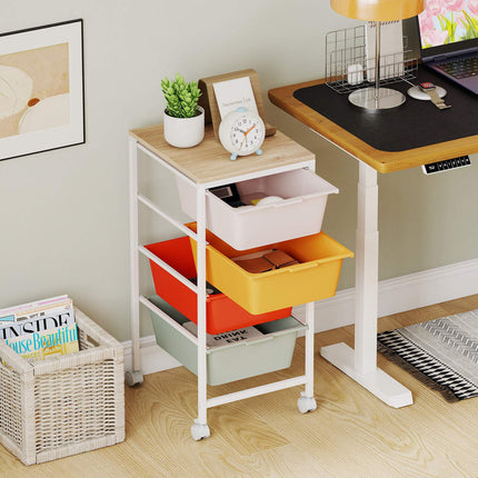 4-Drawer Rolling Storage Cart with Wooden Top and Lockable Wheels