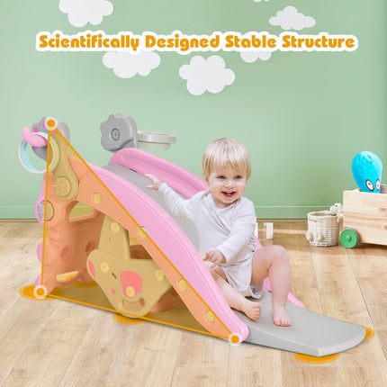 4-in-1 Schaukelpferd-Rutsch-Set, Rosa, Basketballkorb