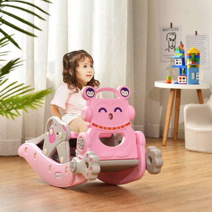 4-in-1 Schaukelpferd-Rutsch-Set, Rosa, Basketballkorb