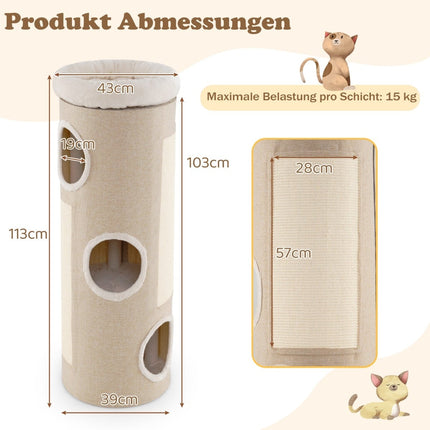 4-Level Cat Tower with 3 Caves & 2 Sisal Scratch Pads