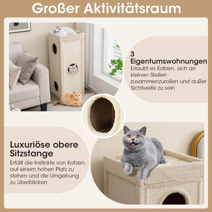 4-Level Cat Tower with 3 Hideouts & Cushions, Natural