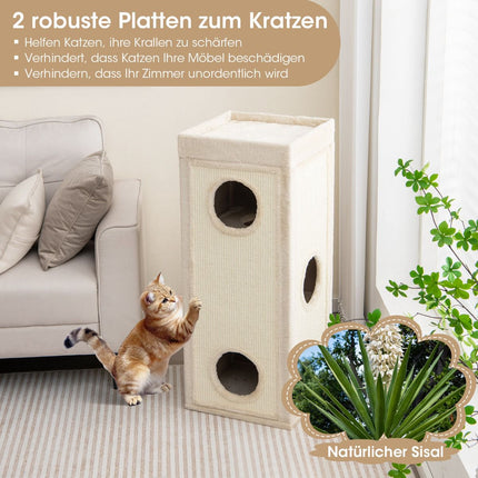 4-Level Cat Tower with 3 Hideouts & Cushions, Natural