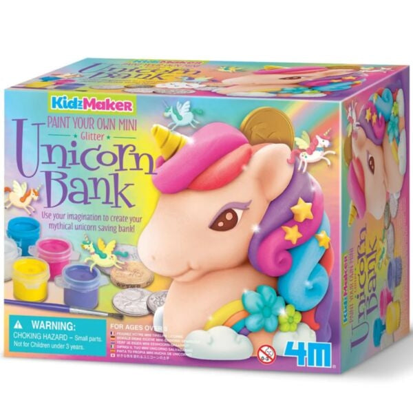 4M Kidzmaker Mini Glitzer-Einhorn-Sparschwein zum Selbstbemalen