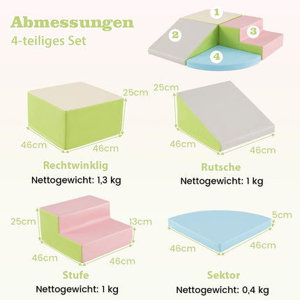 4 Stk. Schaumstoffbausteine zum Laufen &amp; Klettern Riesenbausteine Großbausteine Pink + Grün