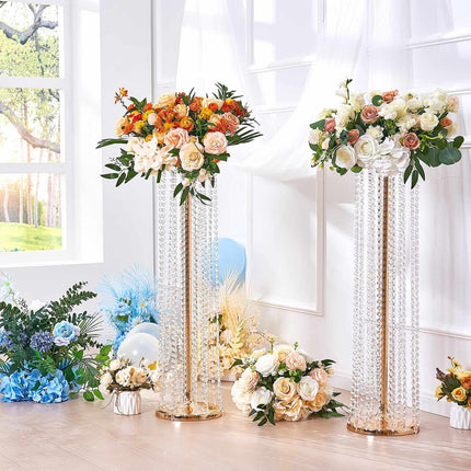 4-Pack 35.4in Crystal Wedding Flower Stands, Gold Iron