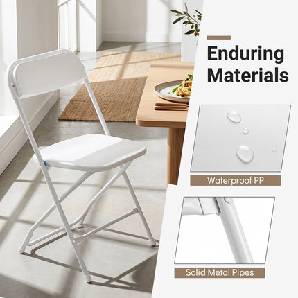 4 Pack White Folding Chairs with Heavy Duty Metal Frame