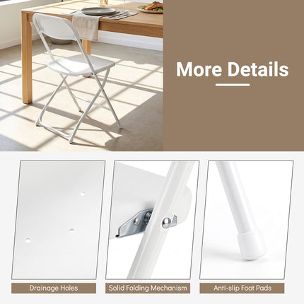 4 Pack White Folding Chairs with Heavy Duty Metal Frame