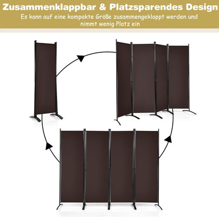 4-Panel 173 cm Privacy Screen with Steel Frame, Brown