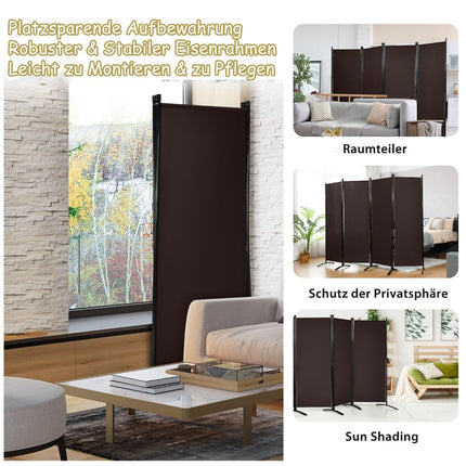 4-Panel 173 cm Privacy Screen with Steel Frame, Brown