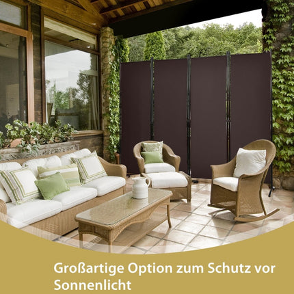4-Panel 173 cm Privacy Screen with Steel Frame, Brown