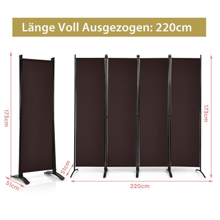 4-Panel 173 cm Privacy Screen with Steel Frame, Brown