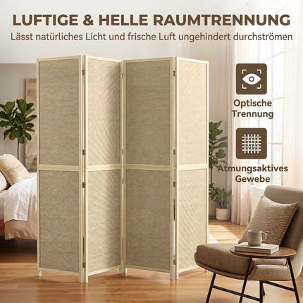 4-Panel Bamboo Room Divider, Handwoven, 180x180 cm, Natural