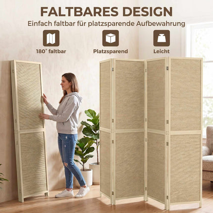 4-Panel Bamboo Room Divider, Handwoven, 180x180 cm, Natural