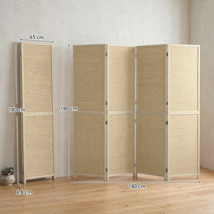 4-Panel Bamboo Room Divider, Handwoven, 180x180 cm, Natural