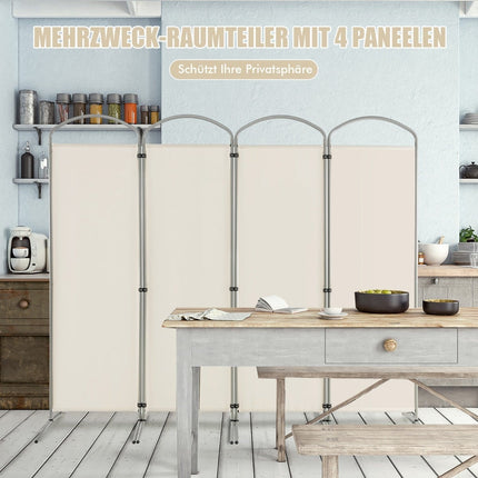4-Panel Folding Room Divider, White, 221x188 cm
