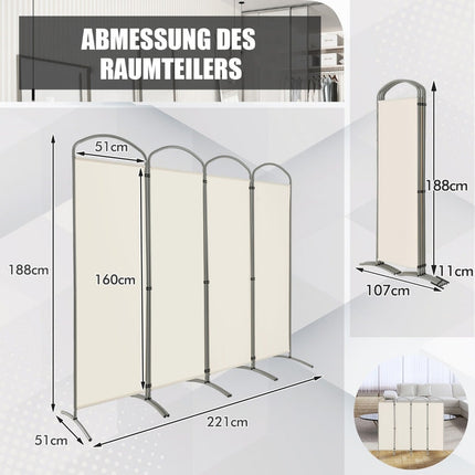 4-Panel Folding Room Divider, White, 221x188 cm
