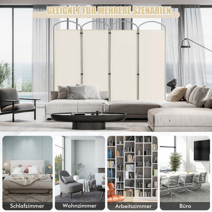 4-Panel Folding Room Divider, White, 221x188 cm