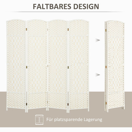 Skládací paraván se 4 díly, bílá, polypropylen, borovice