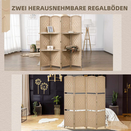 4-teiliger Raumteiler mit Ablageflächen, Naturholz