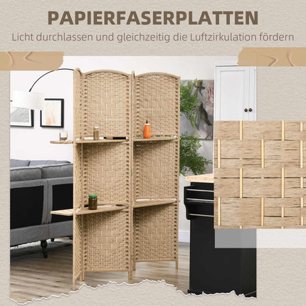 4-teiliger Raumteiler mit Ablageflächen, Naturholz