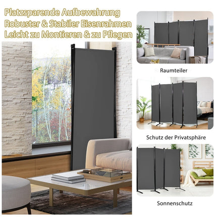4-teiliger Raumteiler, grau, 173 cm hoch, Stahlrahmen