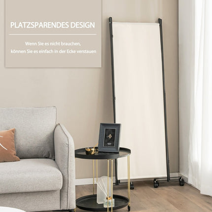 4-Panel Room Divider with Wheels, 173 cm High, Beige