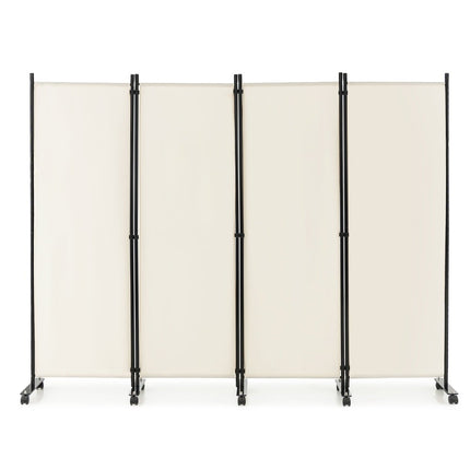 4-Panel Room Divider with Wheels, 173 cm High, Beige
