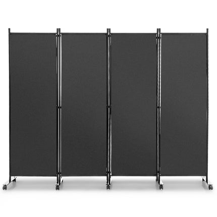 4-Panel Room Divider with Wheels, 225x173 cm, Gray