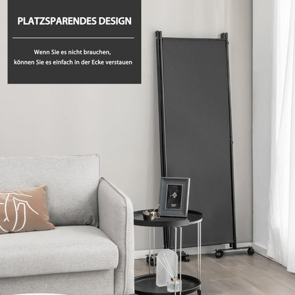 4-Panel Room Divider with Wheels, 225x173 cm, Gray