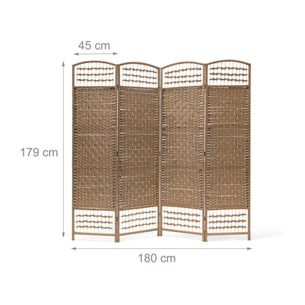 4 Panel Wooden Room Divider, Natural Finish