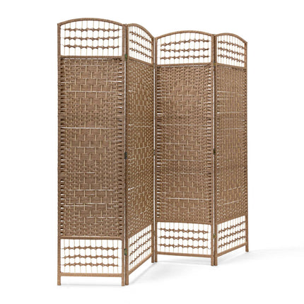 4 Panel Wooden Room Divider, Natural Finish
