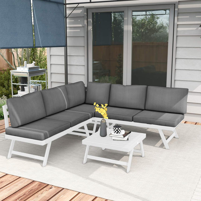 4-teiliges graues Gartenmöbel-Set, Sofa und Couchtisch