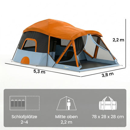 4-Person Family Tunnel Tent with Living Room & Skylights