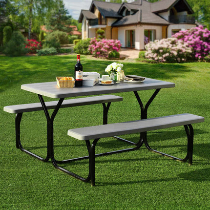4-Personen-HDPE-Picknicktisch mit Bänken, Grau