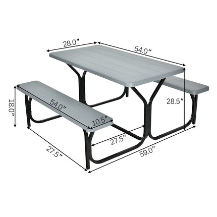 4-Personen-HDPE-Picknicktisch mit Bänken, Grau