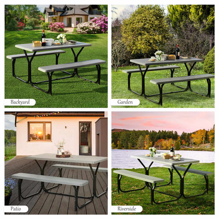 4-Personen-HDPE-Picknicktisch mit Bänken, Grau