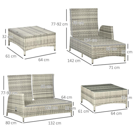 4-teilige Rattan-Gartenmöbel, wetterfest, abnehmbare Bezüge