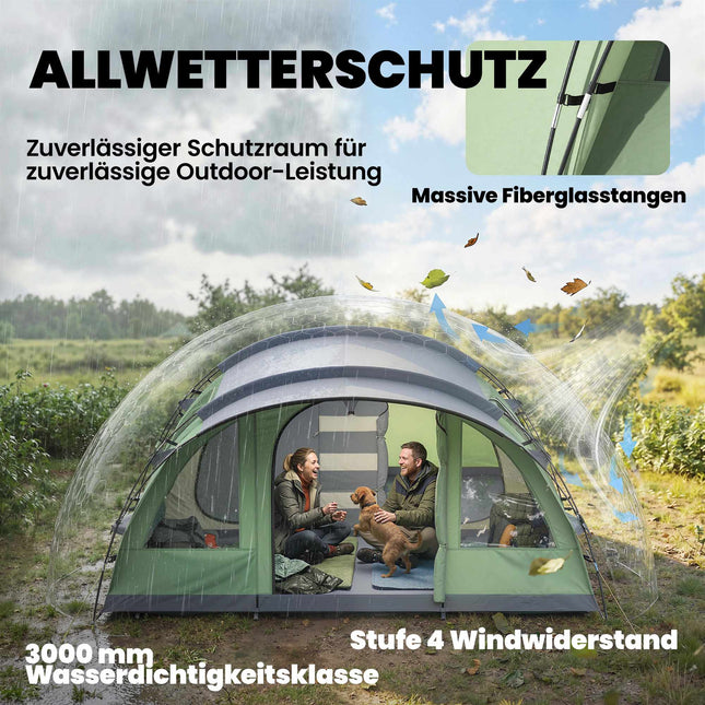 4-Personen-Tunnelzelt mit 2 Räumen, 196cm Höhe, Wasserdicht
