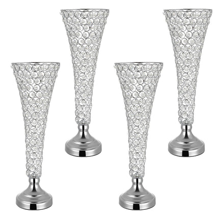 4-Piece 51 cm Silver Crystal Wedding Flower Vases