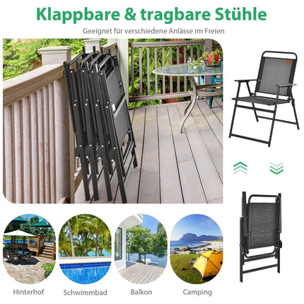 4-Piece Black Folding Garden Chairs with Armrests