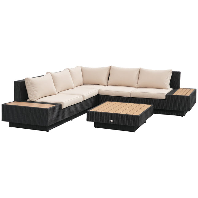 4-teiliges Lounge-Set aus schwarzem Polyrattan mit Kissen