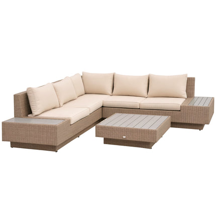 4-teiliges Outdoor-Gartenmöbel-Set aus braunem Polyrattan mit Kissen
