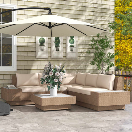 4-teiliges Outdoor-Gartenmöbel-Set aus braunem Polyrattan mit Kissen