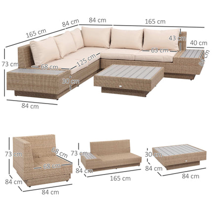 4-teiliges Outdoor-Gartenmöbel-Set aus braunem Polyrattan mit Kissen