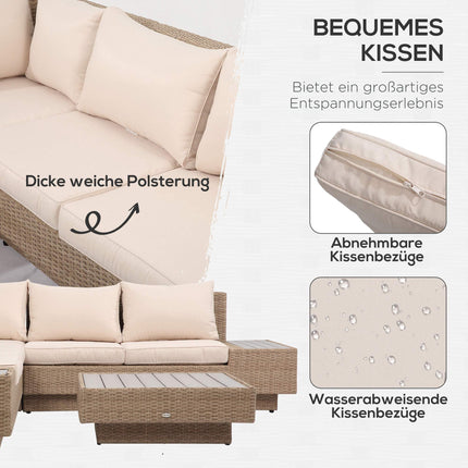 4-teiliges Outdoor-Gartenmöbel-Set aus braunem Polyrattan mit Kissen