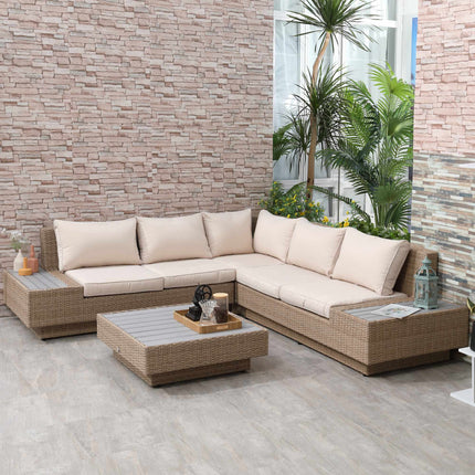 4-teiliges Outdoor-Gartenmöbel-Set aus braunem Polyrattan mit Kissen