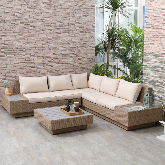 4-teiliges Outdoor-Gartenmöbel-Set aus braunem Polyrattan mit Kissen