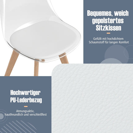 4-Piece Clear Dining Chairs Set with Solid Wood Legs